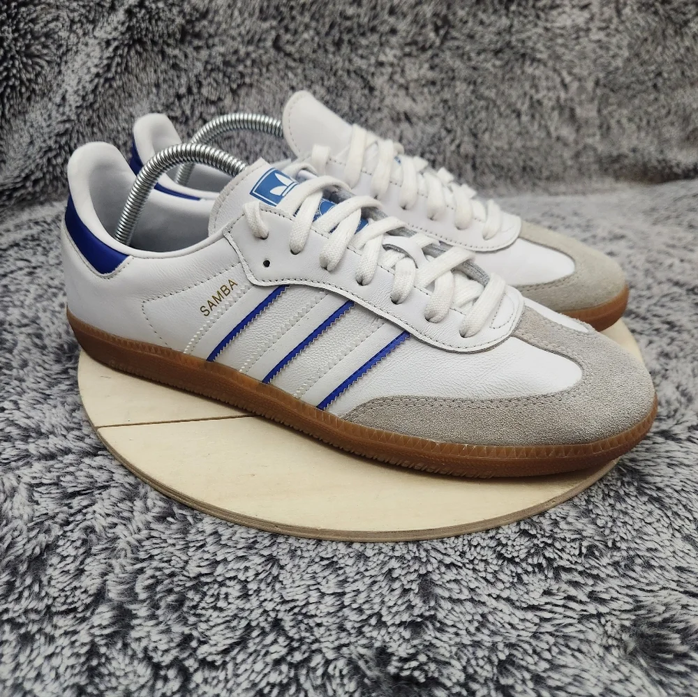 Adidas Samba Flat White Lucid Blue Shoes Men's Size 9.5 - Picture 1 of 9